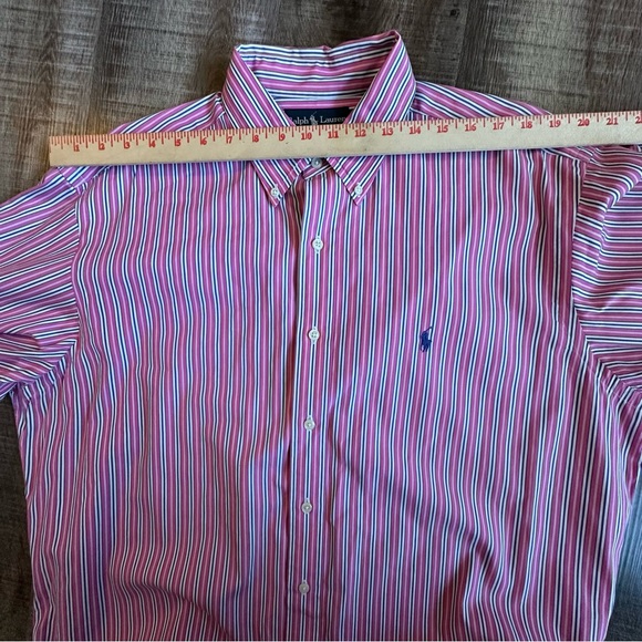 Ralph Lauren Shirt Men's L (16 1/2) Pink & Blue Stripe Classic Fit Button Down - Picture 7 of 9